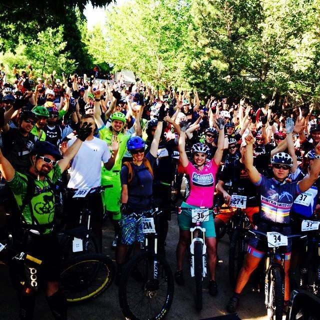 Enduro race start with cyclists
